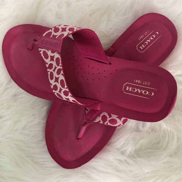 Coach Jessalyn Thong Flip Flop Sandals Women's 6.5B Fuchsia Hot Pink Monogram - Picture 4 of 10